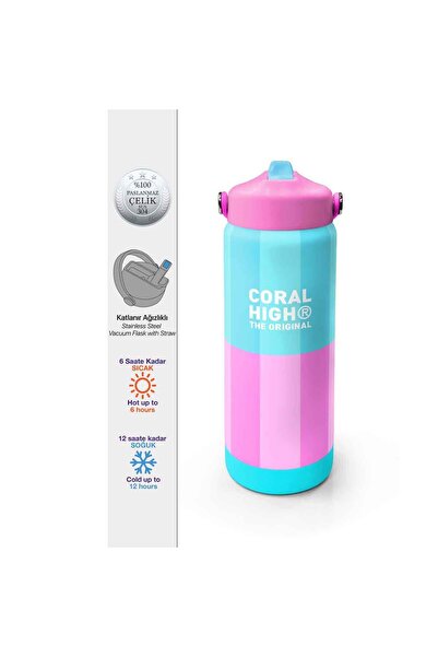 Coral High Turkuaz Pembe Çizgili Çelik Termos Matara 650 ml 38381