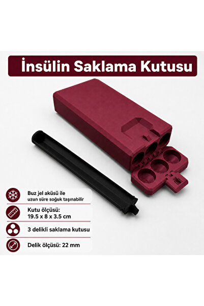 Mayex3d 3 Gözlü İnsülin Saklama Kutusu (BORDO)