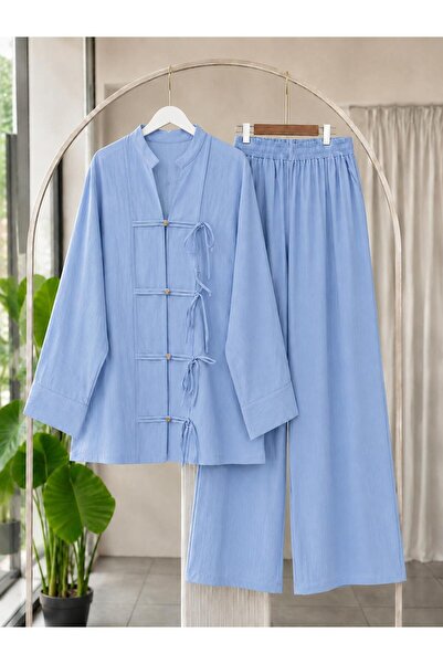 MODA VEDAT Set pantaloni cu detaliu de legare pentru femei -0600