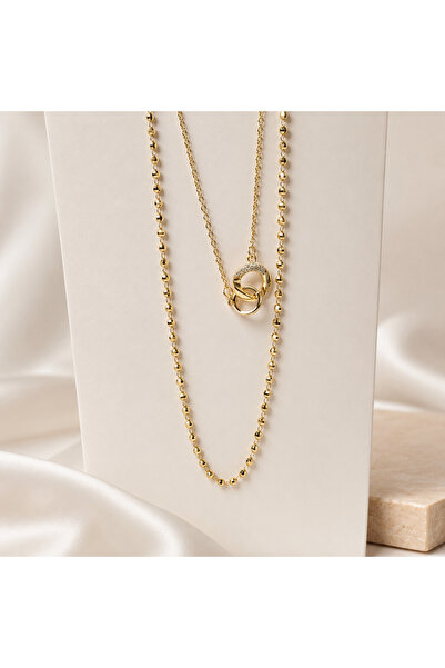 Yonida Jewelry 14K Gold Renk Kaplama Paslanmaz Çelik Zirkon Taşlı Minimal Hal...