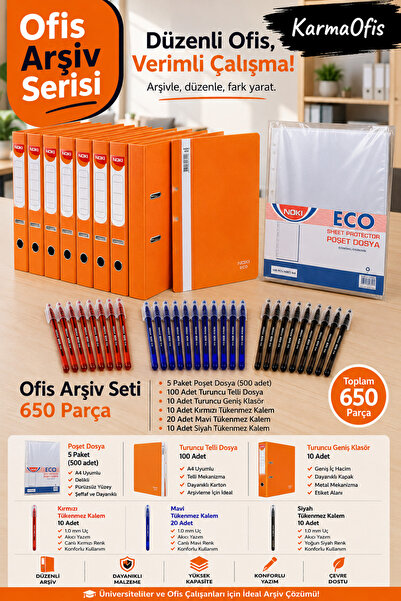 KarmaOfis Office Orange Archive Set 650 Pieces – 5 Pack of File Bags, 100 Rin...