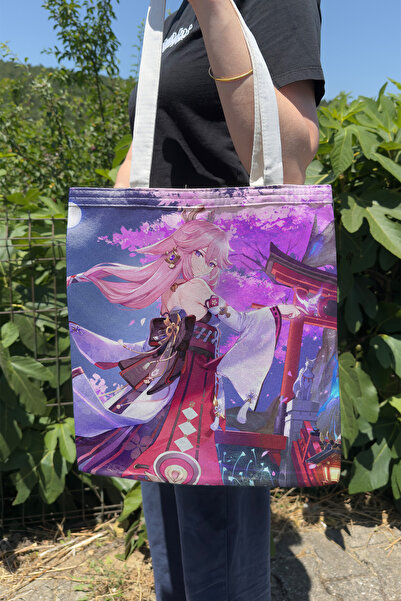 ZipZap Yae Miko Genshin Impact V5 dvostrana platnena torba za štampanje anime...