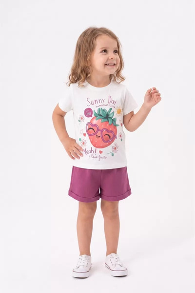Generic Brand 1/5 Years Old Strawberry Printed Basic T-Shirt and Shorts Kids Set
