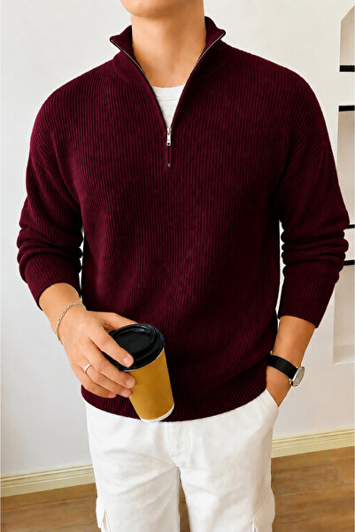 oneoff Men's Premium Half-Zip Ribbed Knit Sweater