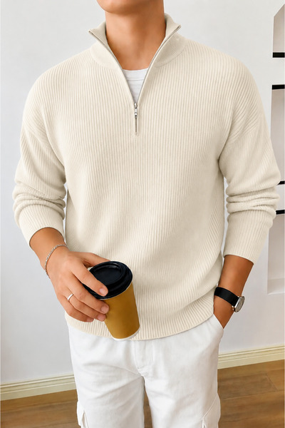oneoff Men's Premium Half-Zip Ribbed Knit Sweater