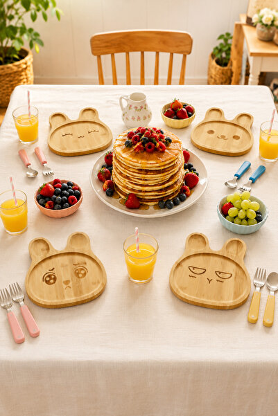 NATUREL DEKOR Bamboo Wood 4-Piece Rabbit Food Supplement Plate, Children's Pr...