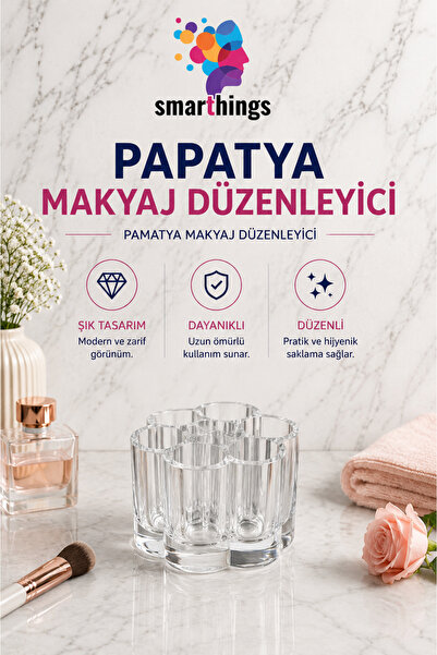 Papatya Tasarımlı Şeffaf Akrilik Makyaj Organizeri Çok Bölmeli Kozmetik Düzenleyici