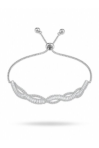 serelya Silver Color Baguette Zircon Stone Spiral Model Brass Elevator Bracelet