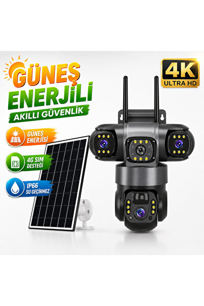 Dobest 4K 3 Lens 4G SIM Kartlı Akıllı Güvenlik Kamerası PTZ V380 Pro İnsan Ta...