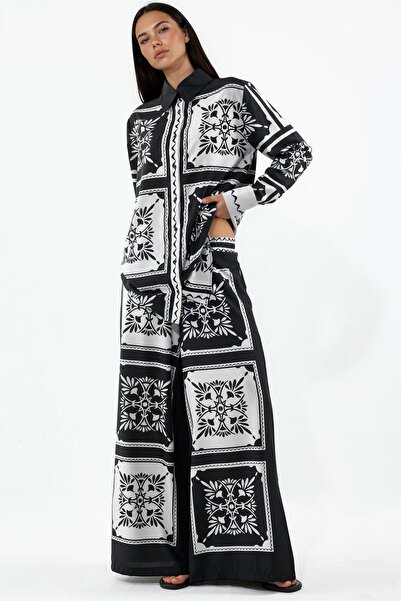 Hiccup Msn Geometric Patterned Shirt and Wide-Leg Pants Set