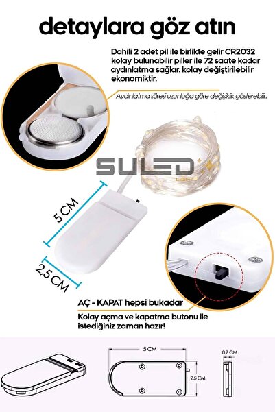 SULED Peri Led 3 Metre Led Işık Sarı - Gün Işığı Rengi Pilli Dekoratif Ambiyans Ledleri
