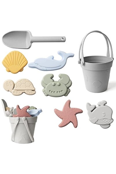 Velaris Set de jucării de plajă din silicon, 8 piese, găleată, lopată, forme ...