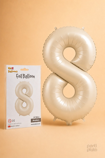 He2 Balloons بالون كريمي فويلو رقم 8 مقاس 86 سم، بالون بلون كريمي متوافق مع ا...