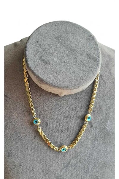 asd accessory Nazar Boncuklu Arpa Zincirli Trend Model Çelik Kolye 40+5cm S.S...
