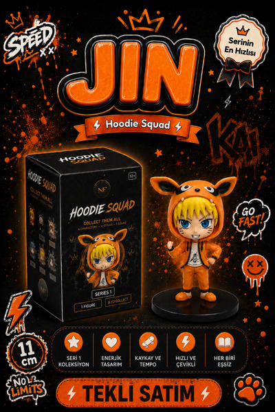 Nandy Home JİN Turuncu Kapüşonlu Koleksiyon Anime Figürü - 11 cm - Hoodie Squ...
