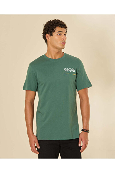 REDTAG Men Green Printed Basic Graphic T-Shirt