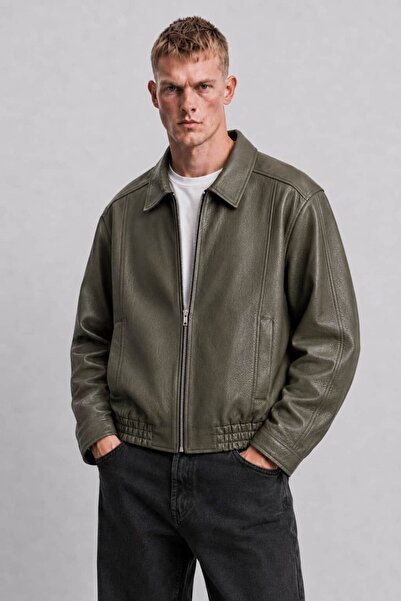 OHM OHEPMODA Oversized Comfortable Fit Elastic Men's Leather Jacket