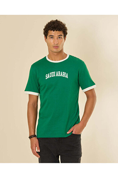 REDTAG Men Green KSA National Day Saudi Arabia Jersey T-Shirt