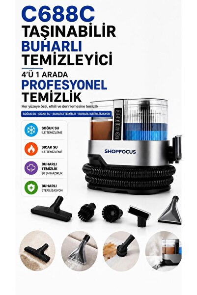 Shopfocus C688C TAŞINABİLİR BUHARLI HALI KOLTUK TEMİZLEYİCİ 1800W BUHAR GÜCÜ ...