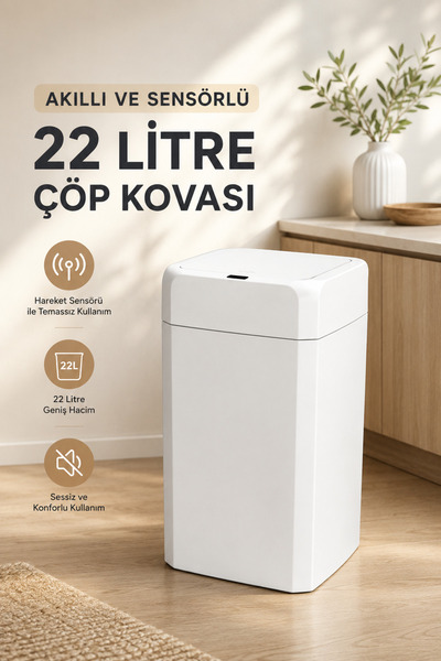Becklume Hareket Sensörlü 22Lt Banyo Mutfak Çöp Kovası | Dayanıklı Sensörlü S...