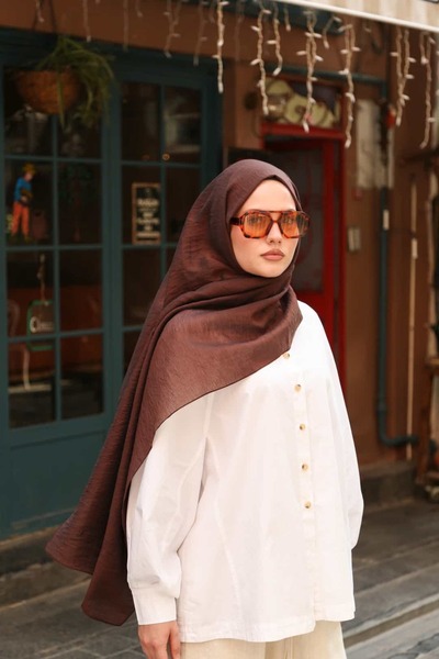 ENRİCO FERRİ Allure Plain Tensel Shawl - Bitter Coffee