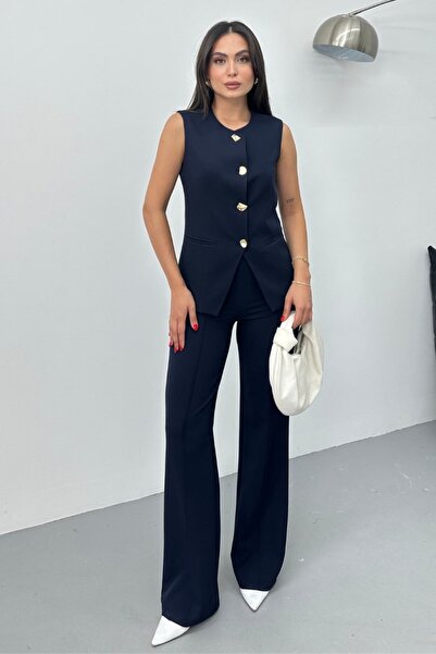 msm fashion Γυναικείο διπλό κοστούμι με κομψό κουμπί με λεπτομέρεια με λαιμόκ...