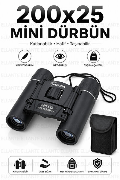 ellante Cep Boy Mini Dürbün 10x25 Katlanabilir Hafif Kompakt Dürbün Kamp Seya...
