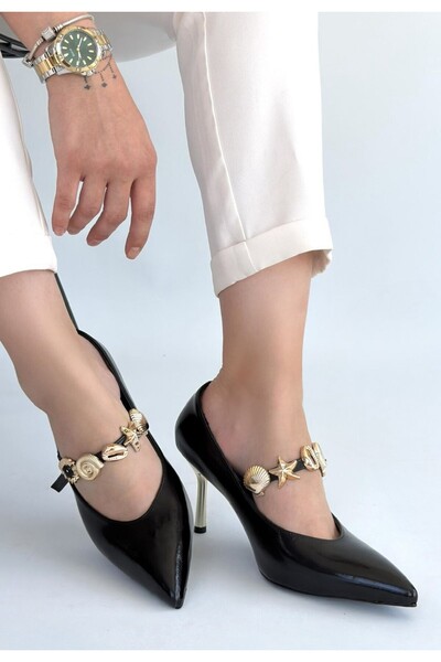 ALFA AKSESUAR 03 Conne Black Skin Stiletto Shoes