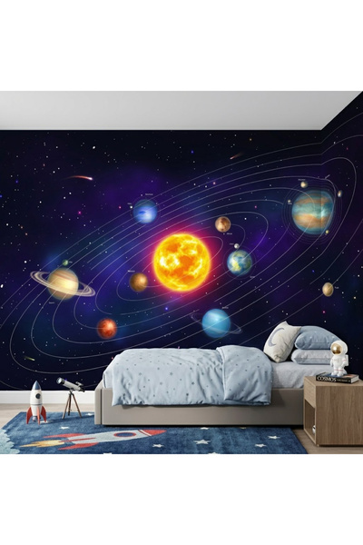 DecorDrive Güneş Sistemi ve Gezegenler Temalı Eğitici Uzay Duvar Kağıdı