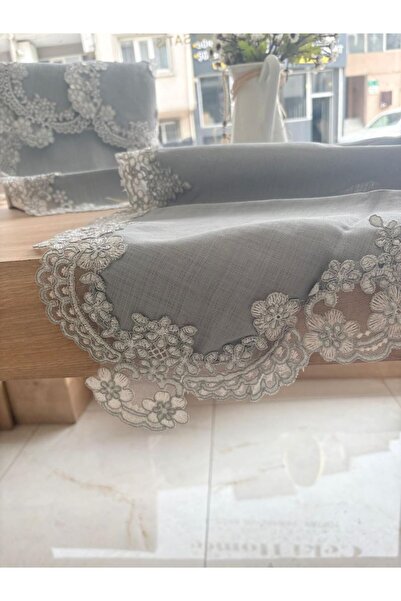 Ceki Home Living room set 5 pieces linen lace tablecloth runner set dowry tur...