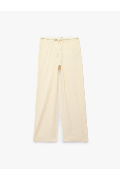 Koton Bürümcük Fabric Drawstring Waist Plain Wide Leg Trousers