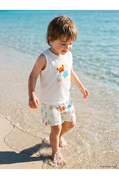 LC Waikiki Lcw Baby Ecru Patterned Baby Boy Swimsuit Set