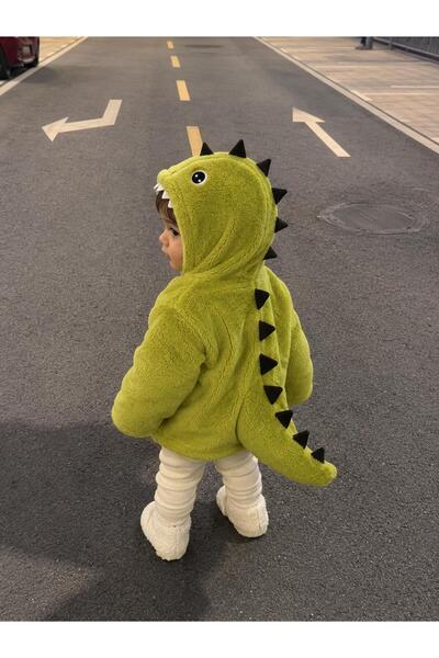 Minizade 3D Dinozor Peluş Çocuk Montu %100 Pamuklu İç Astarlı Kapüşonlu Fermu...