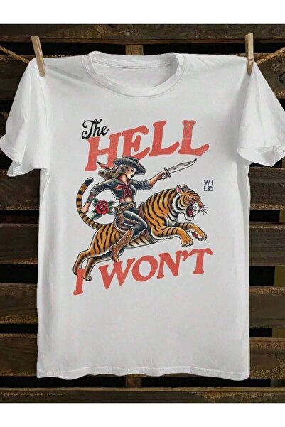 45 BPM تي شيرت "The Hell I Won't" Cowgirl - تي شيرت بتصميم ريترو تايجر رايدر ...