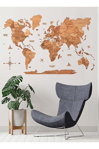 Enjoy The Wood 3D Wooden World Map Wall Decor, Oak Wood Wall Art for Living R...