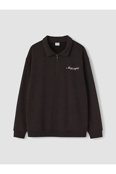 LC Waikiki Lcw Kids Brown Polo Collar Embroidered Boys' Thick Sweatshirt
