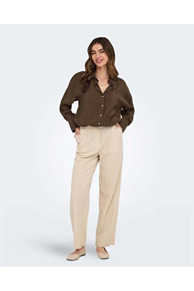 ONLY Women's Onlzazima Loose Brown Shirt - 15272523