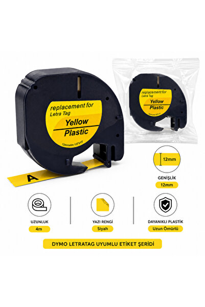 ADAEXPRESS Strip Label Letratag 12Mmx4M Plastic Label Yellow with Black Text