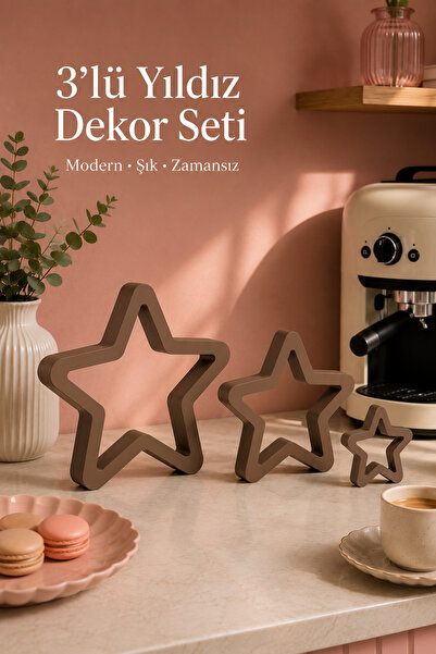 fao shop 7/24 3’lü Yıldız Dekoratif Obje Seti | Büyük Orta Küçük Modern Biblo...
