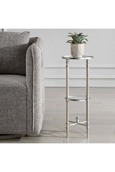 UTTERMOST Henzler 25 W x 63 H x 25 D Silver Round Accent Table with Mirror Top