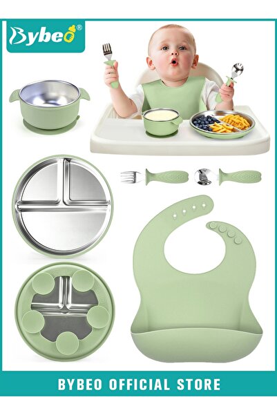 BYBEO 5 PCS Baby Feeding Set,Stainless Steel Suction Plates and Bowls with Si...