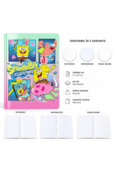 Ingift Caiet A4 Personalizat SpongeBob Skater – 60 Foi, foaie Velina
