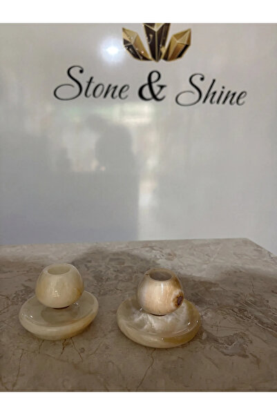 Stone & Shine Doğal Taş Görünümlü 2’li Dekoratif Mumluk Seti
