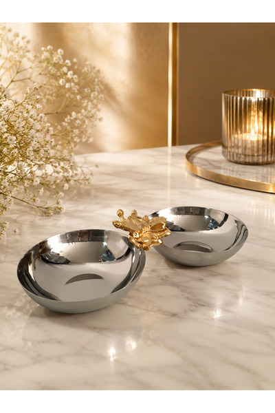 OEM 2 METAL BOWLS WITH GOLD ACCESSORY IN THE MIDDLE