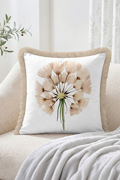 Realhomes Minimal Design Fringed Throw Pillow Cover with Watercolor Dandelion...