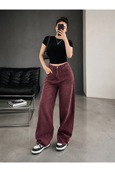 BALİNA Bordo Kadın Retro Baggy Jean Pantolon-SOLO