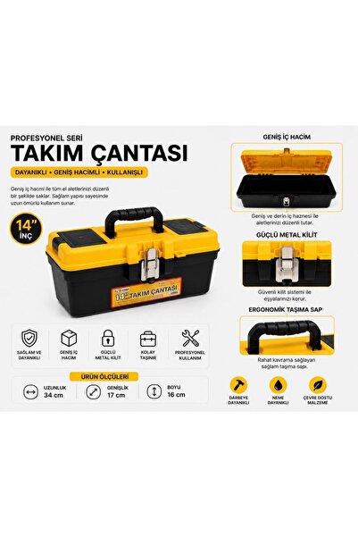 abnturk 14'' Paslanmaz Çelik Kilit Sistemli Profesyonel Takım Çantası-Dayanık...