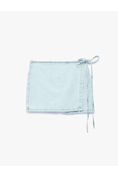 Koton Rahat Kalıp Bağlama Detaylı Pamuklu Mini Denim Şort Etek