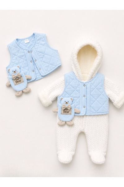 Kardeşler Bebe Baby Boy Hooded Wellsoft Jumpsuit and Quilted Vest Set