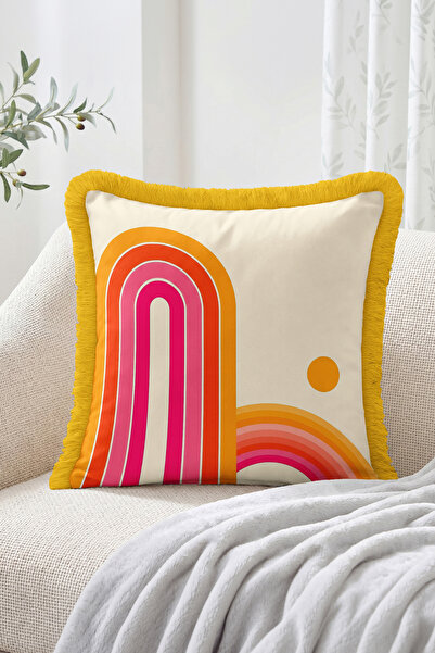 Realhomes Retro Rainbow Belt and Minimal Sunspot Pattern Fringed Throw Pillow...